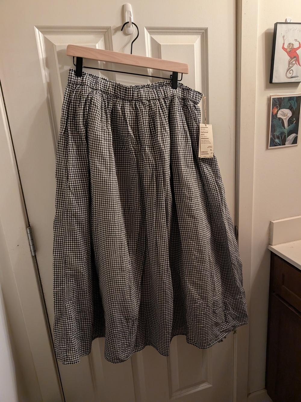NWT Muji Black Gingham Midi Skirt - Women